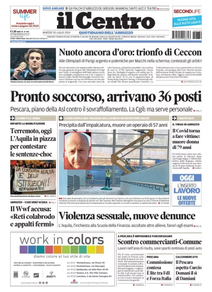 Prima-pagina-il centro-oggi-edizione-del-2024-07-30